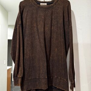Acid Wash Brown Long-Sleeve Top